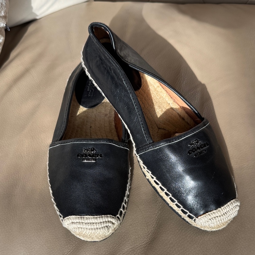Coach Black Leather Rhodelle Espadrille Flats